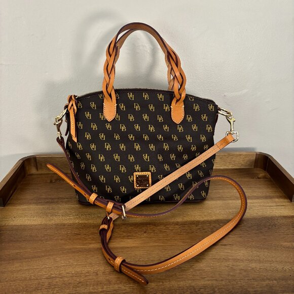 Dooney & Bourke Handbags - Dooney & Bourke Blakely Brown Signature Logo Small Celeste Satchel